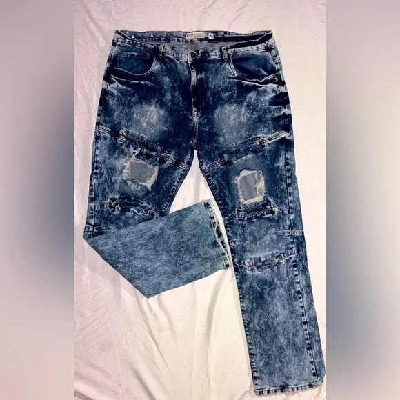 Evolution in Design Mens Size 44 Destroyed Denim Jeans Trashed Medium Dark Wash - Picture 1 of 7